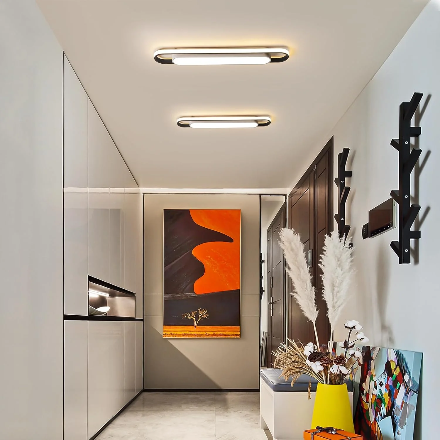 چراغ سقفی ال ای دی دیمر دار نارومه، چراغ سقفی ال ای دی خطی مدرن 92 سانتی متری، چراغ سقفی نیمه فرورفته با شکل فراگیر، دارای ریموت کنترل برای آشپزخانه و اتاق غذاخوری (5-46)X2W (CRI 85+)