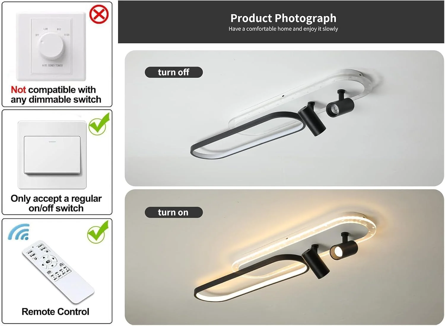 چراغ سقفی ال ای دی مدرن و دیمر پذیر Ganeed، چراغ سقفی خطی 45 وات، چراغ نصب شده اکریلیک، نورافکن سقفی 90 سانتی متری با ریموت برای آشپزخانه، اتاق ناهار خوری، اتاق خواب، راهرو، اتاق نشیمن، راهرو