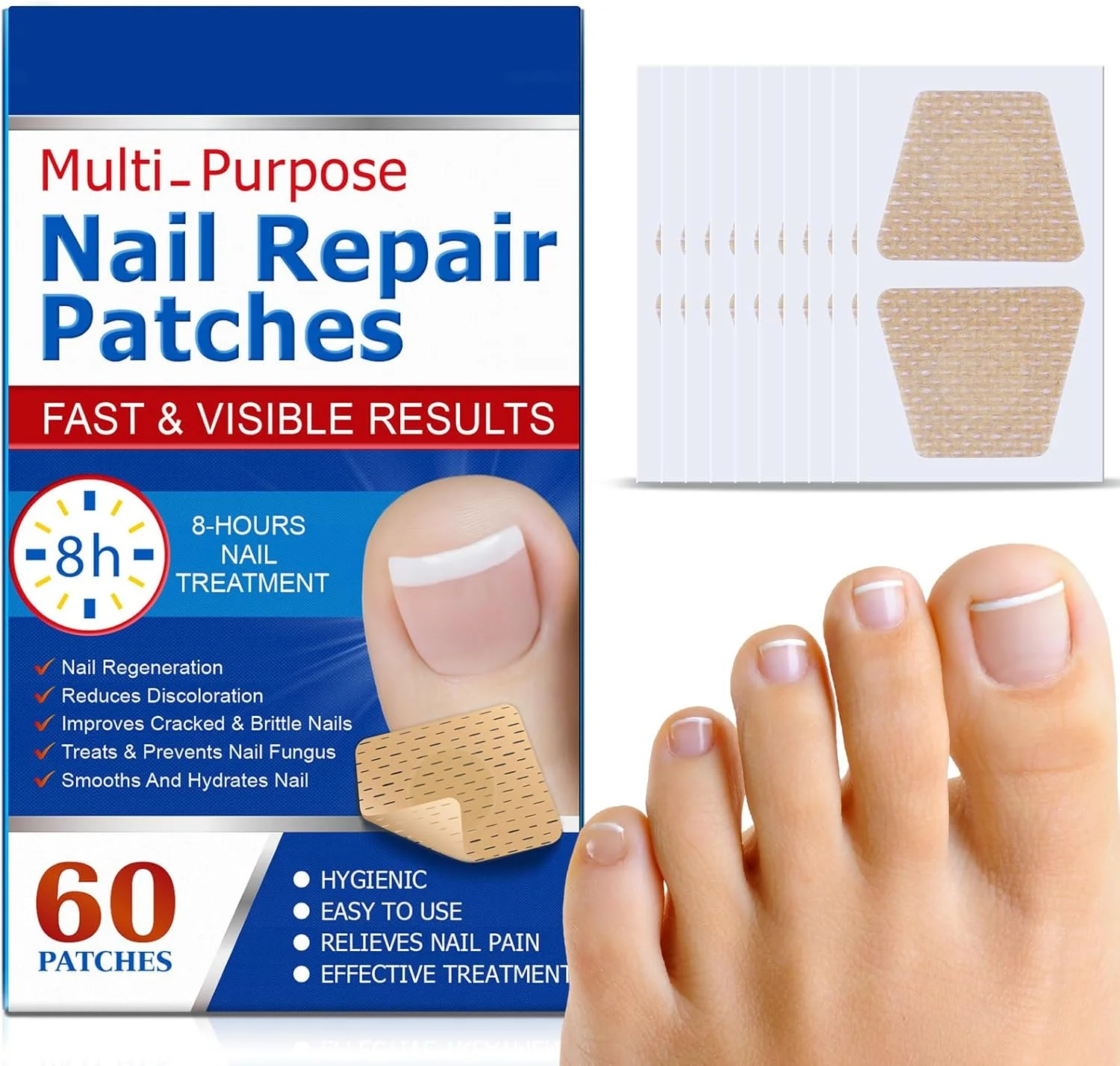 پدهای ترمیم ناخن چند منظوره Wisfunlly، 60 عدد پد ترمیم ناخن برای ناخن های آسیب دیده، درمان شبانه برای تغییر رنگ و ترک خوردگی ناخن ها، درمان با پد، ظاهر سالم را بازیابی می کند