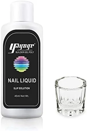 مجموعه محلول لغزنده پلی ژل ناخن 45 میلی لیتر و ظرف شیشه ای کریستالی ناخن