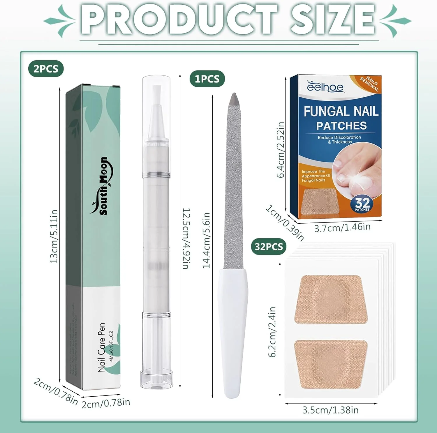 مجموعه درمان ناخن پا: 32 عدد پد ترمیم ناخن فرو رفته | 2 عدد قلم روغن ناخن به همراه سوهان ناخن برای ناخن های آسیب دیده و ظاهر ناخن های تغییر رنگ داده