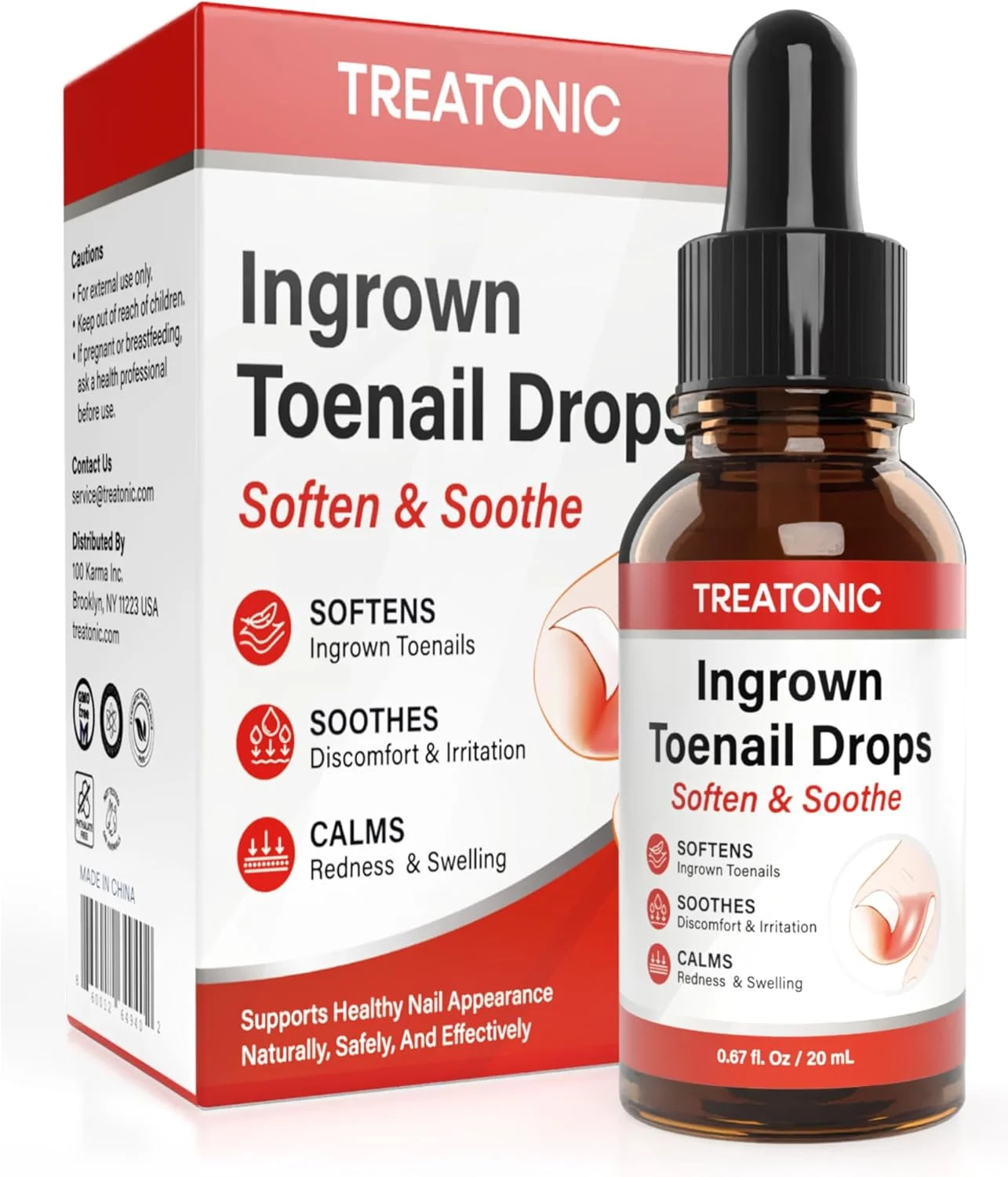 محلول درمان ناخن فرو رفته Treatonic - کیت نرم کننده و تسکین دهنده درد ناخن فرو رفته برای اصلاح آسان با کلاهک های ژله ای سیلیکونی انگشت پا