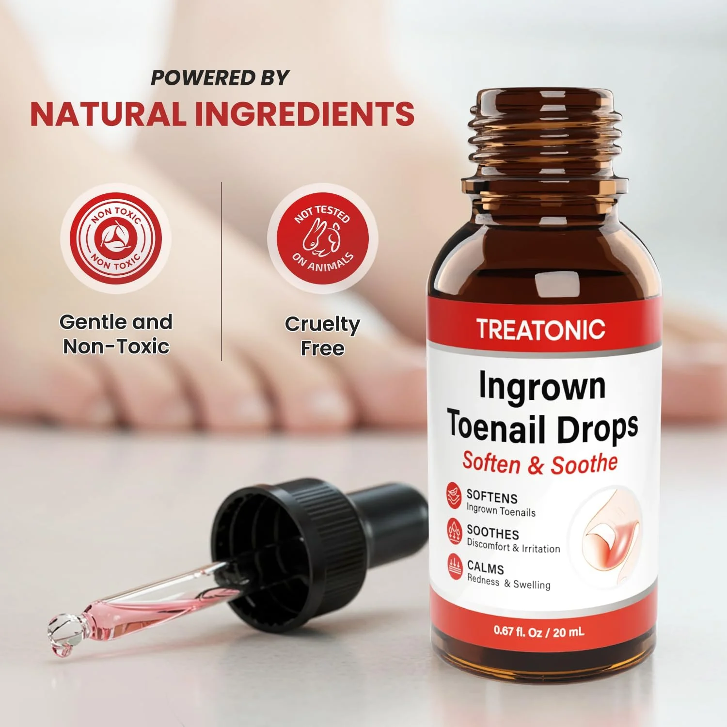 محلول درمان ناخن فرو رفته Treatonic - کیت نرم کننده و تسکین دهنده درد ناخن فرو رفته برای اصلاح آسان با کلاهک های ژله ای سیلیکونی انگشت پا