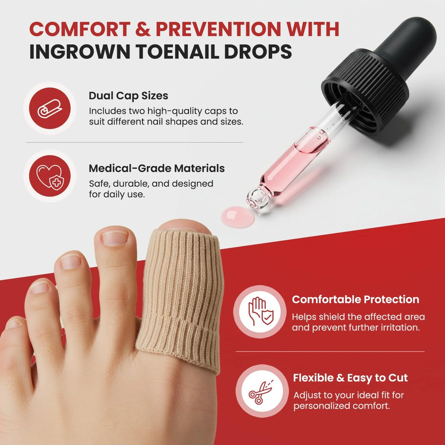 محلول درمان ناخن فرو رفته Treatonic - کیت نرم کننده و تسکین دهنده درد ناخن فرو رفته برای اصلاح آسان با کلاهک های ژله ای سیلیکونی انگشت پا