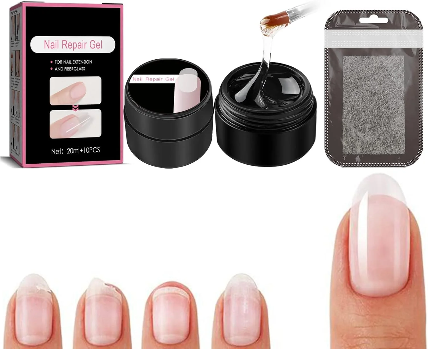 ژل محافظ ترمیم ناخن Terrain-Hill، کیت ژل ترمیم فوری ناخن ترک خورده، ژل فیبر ترمیم ناخن برای ناخن طبیعی ترک خورده، تعمیر آسان و سریع اضطراری (1 جعبه)