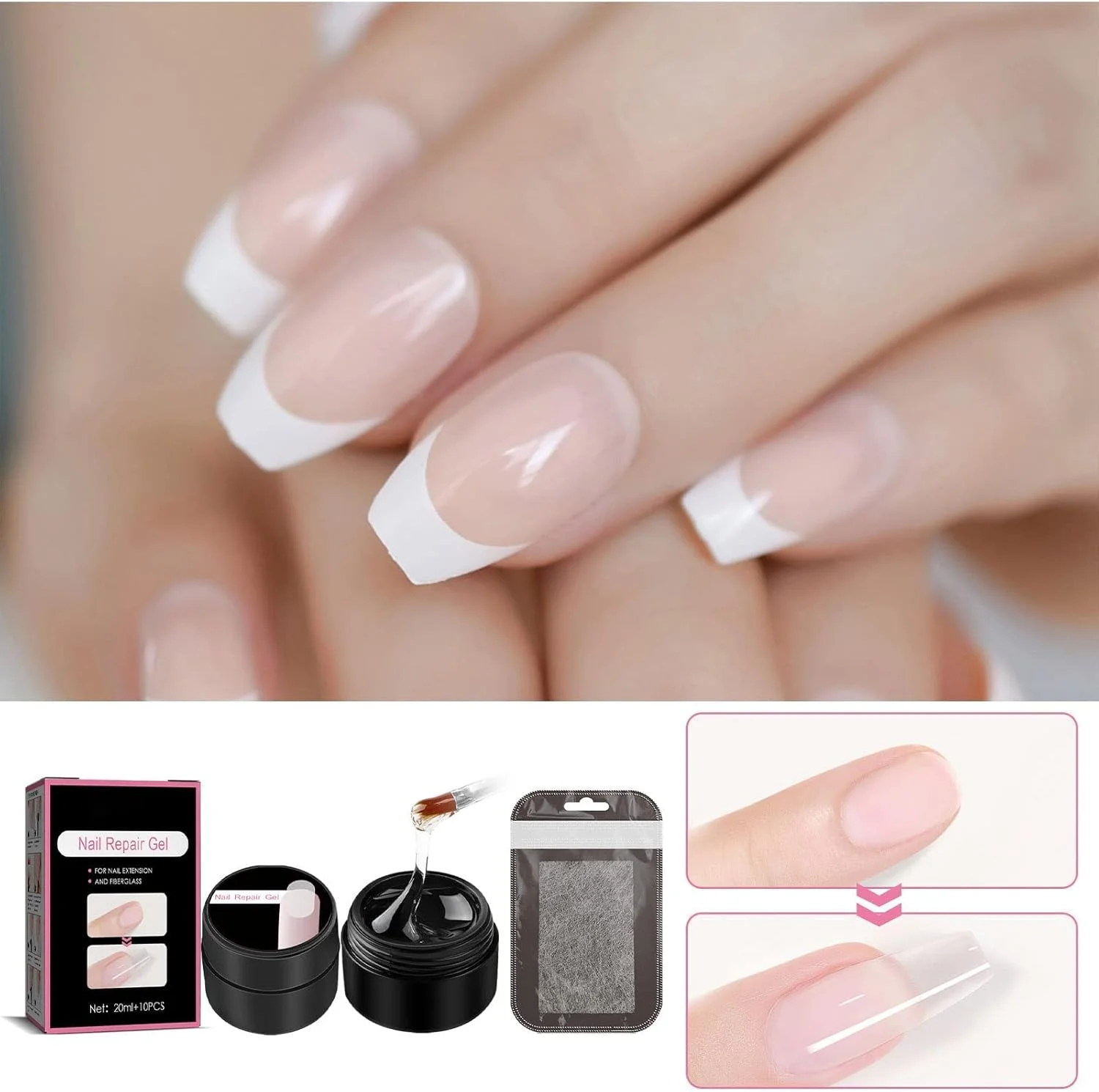 ژل محافظ ترمیم ناخن Terrain-Hill، ژل ترمیم فوری ناخن ترک خورده، ژل فیبر ترمیم ناخن برای ناخن طبیعی ترک خورده، کیت ترمیم ناخن برای ناخن های شکسته، ترک خورده و ضعیف (3 عدد)