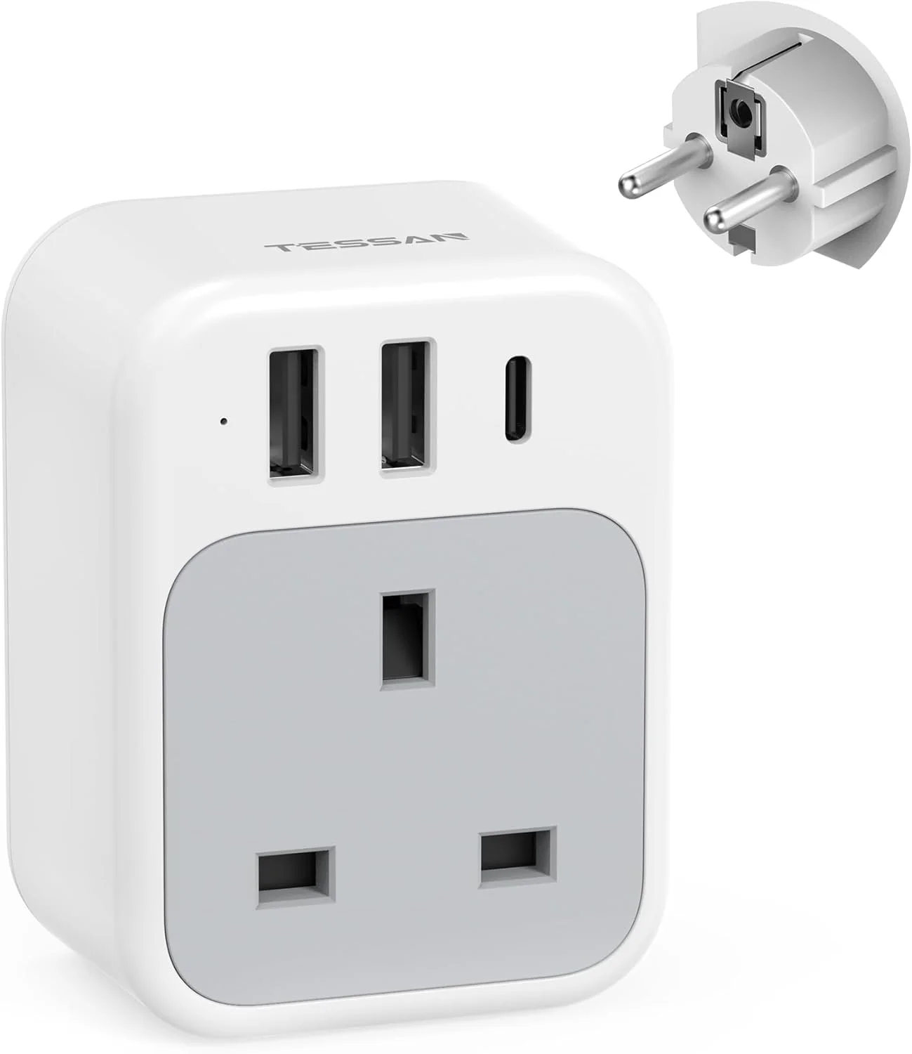 تبدیل دوشاخه AE به دوشاخه اروپایی TESSAN، آداپتور مسافرتی 4 در 1 با 1 پورت USB-C و 2 پورت USB-A، آداپتور دوشاخه اروپایی 3250 وات، تبدیل AE به دوشاخه اروپایی، دوشاخه مسافرتی نوع E/F برای اسپانیا، فرانسه، ترکیه، آلمان تبدیل دوشاخه AE به دوشاخه اروپایی TESSAN، آداپتور مسافرتی 4 در 1 با 1 پورت USB-C و 2 پورت USB-A، آداپتور دوشاخه اروپایی 3250 وات، تبدیل AE به دوشاخه اروپایی، دوشاخه مسافرتی نوع E/F برای اسپانیا، فرانسه، ترکیه، آلمان