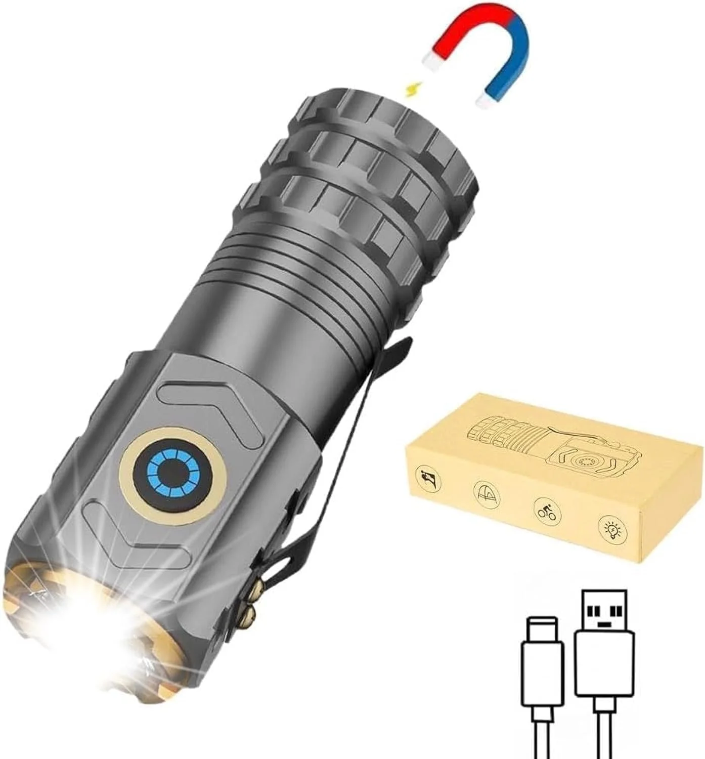 چراغ قوه مغناطیسی کوچک Clearhill Mini USB C با گیره - 2000 لومن، 5 حالت، مناسب برای استفاده روزمره، کمپینگ، پیاده روی و مواقع اضطراری (S500)