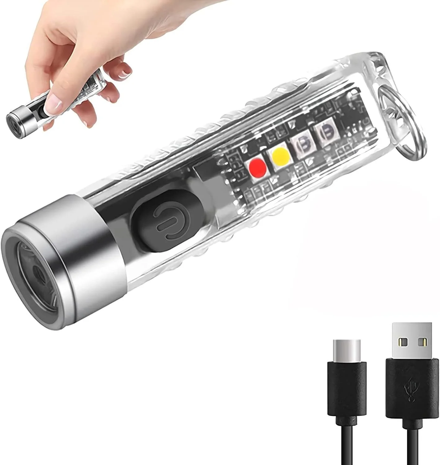 چراغ قوه مینی LED، چراغ قوه جاکلیدی قابل شارژ USB با 11 حالت روشنایی، چراغ قوه جیبی جمع و جور برای کمپینگ، پیاده روی، مواقع اضطراری، چراغ قوه ضد آب EDC برای ماجراجویی در فضای باز