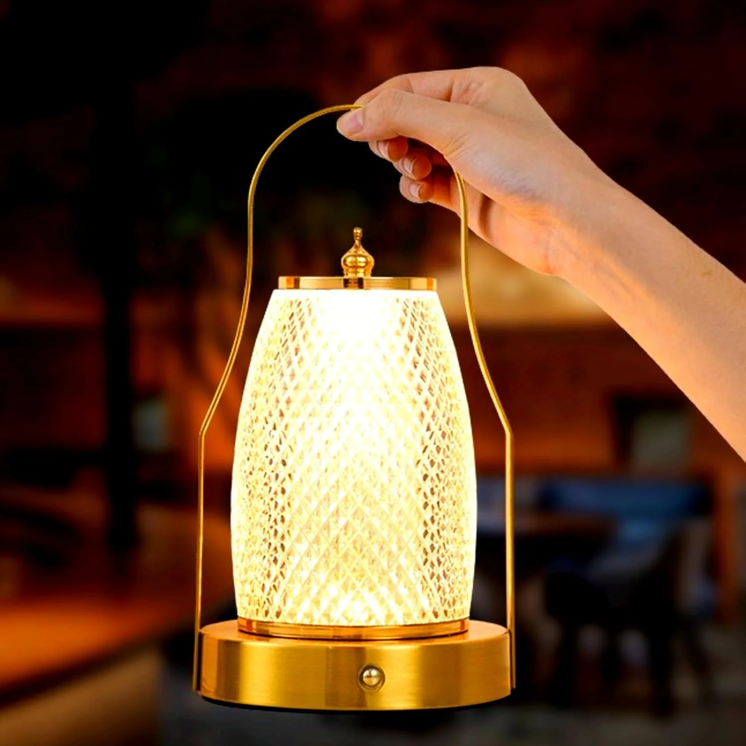 چراغ کمپینگ LED اکسفور، چراغ طلایی LED با قابلیت تنظیم نور، کنترل لمسی، چراغ رومیزی الماس، چراغ خواب شارژی بی‌سیم با باتری برای مواقع اضطراری، اتاق نشیمن، رستوران (1 عدد چراغ)