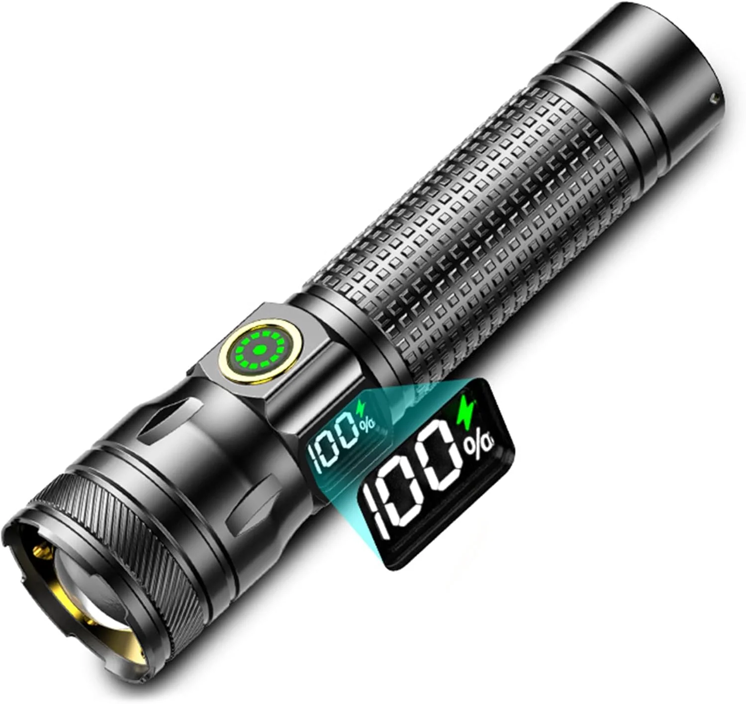 چراغ قوه شارژی با برد 500 متری، چراغ قوه LED شارژی، چراغ قوه LED، چراغ قوه زوم‌دار برای کمپینگ/پیاده‌روی/شرایط اضطراری (هدیه برای آقایان)