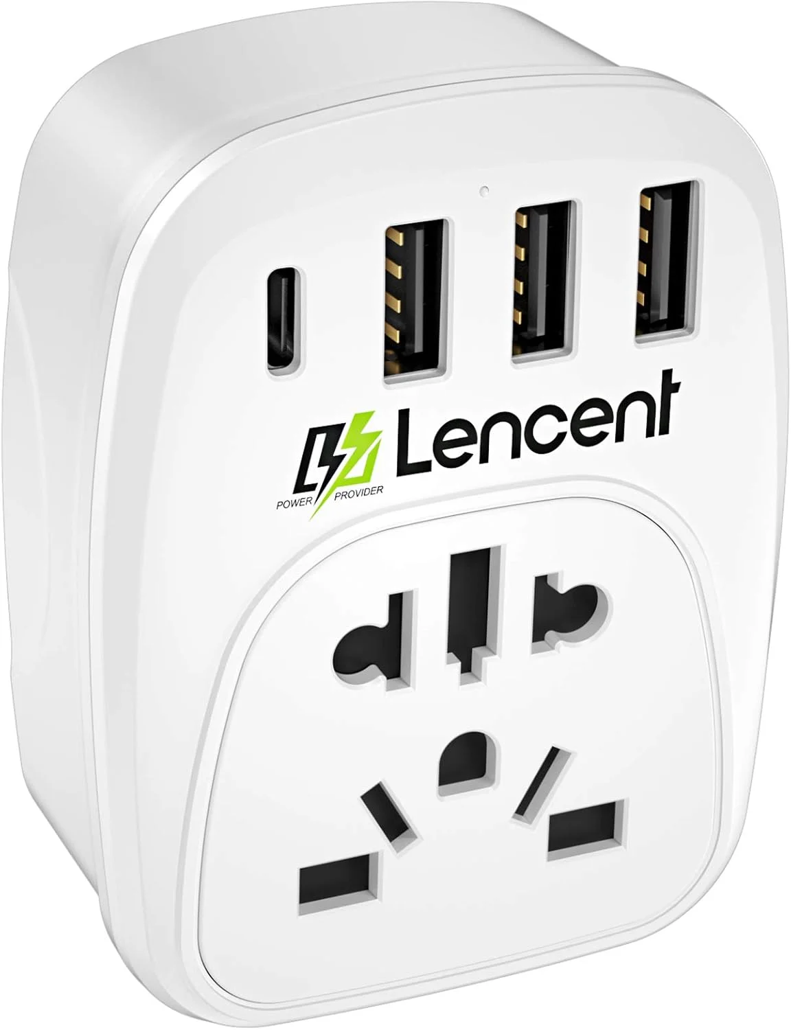 تبدیل دوشاخه EU/USA به دوشاخه UK لن سنت با 3 پورت USB و 1 پورت Type C، تبدیل جهانی مسافرتی از دوشاخه اروپایی 2 پین، دوشاخه آمریکایی، چینی، استرالیایی 3 پین به پریز 3 پین بریتانیایی