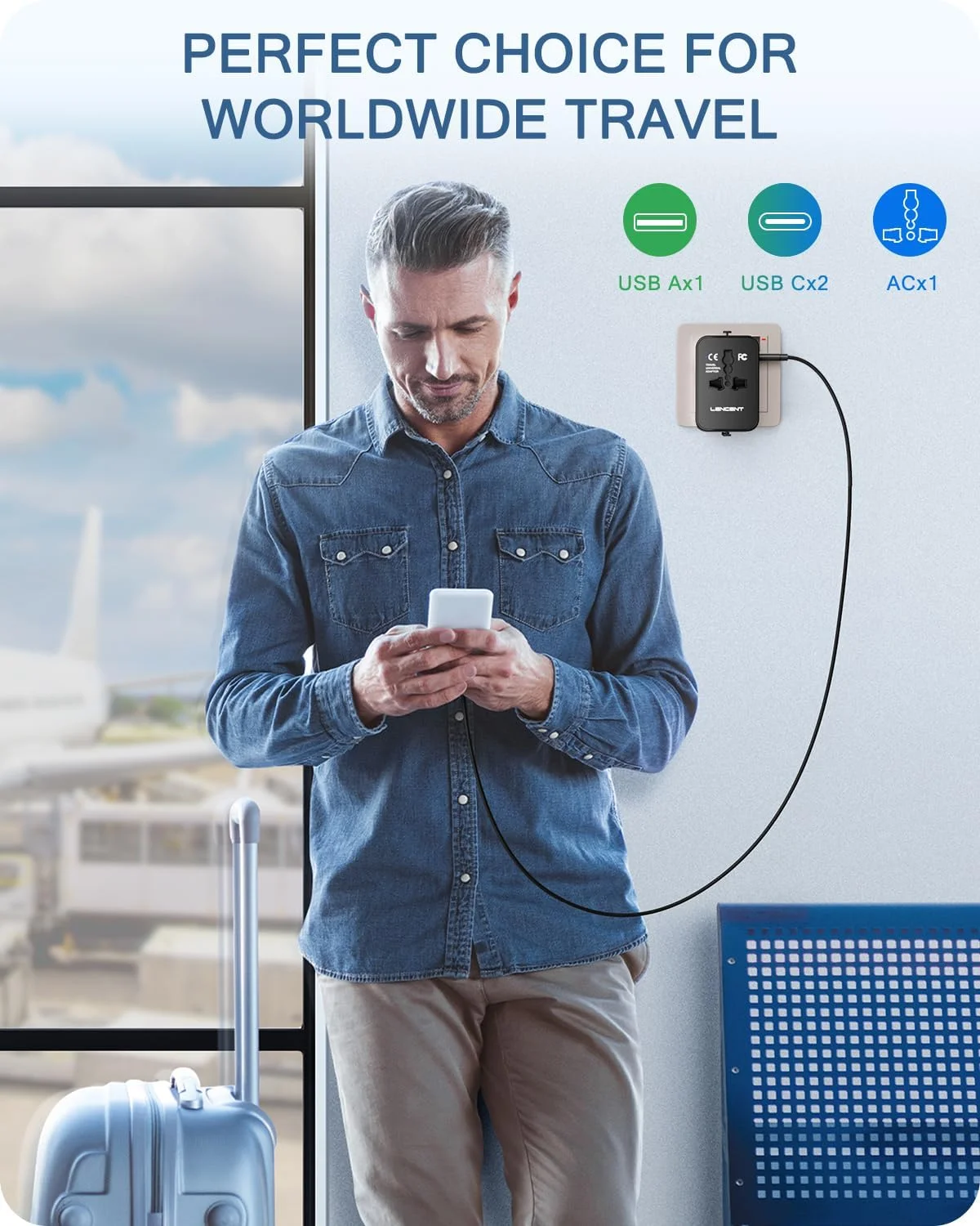 آداپتور مسافرتی بین المللی LENCENT، آداپتور مسافرتی جهانی با 1 USB-A + 2 Type C، آداپتور برق همه کاره برای تلفن، لپ تاپ، آداپتور پلاگین جهانی برای ایالات متحده آمریکا انگلستان اتحادیه اروپا استرالیا، مشکی آداپتور مسافرتی بین المللی LENCENT، آداپتور مسافرتی جهانی با 1 USB-A + 2 Type C، آداپتور برق همه کاره برای تلفن، لپ تاپ، آداپتور پلاگین جهانی برای ایالات متحده آمریکا انگلستان اتحادیه اروپا استرالیا، مشکی