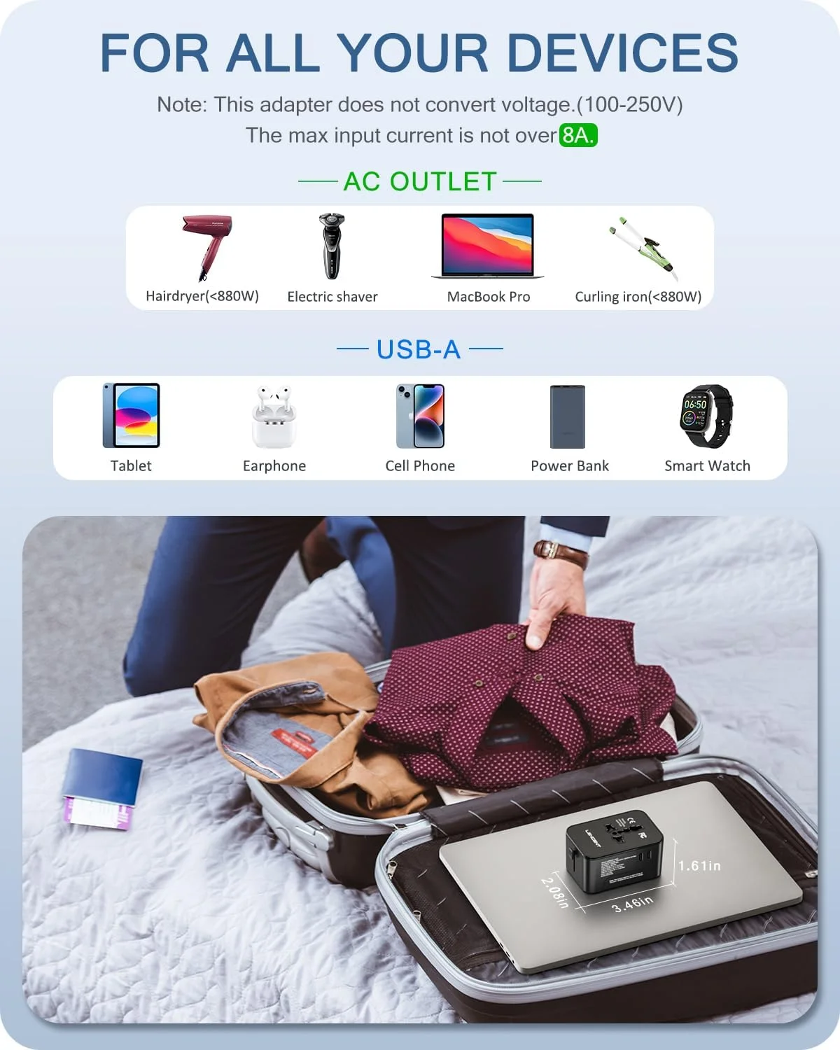 آداپتور مسافرتی بین المللی LENCENT، آداپتور مسافرتی جهانی با 1 USB-A + 2 Type C، آداپتور برق همه کاره برای تلفن، لپ تاپ، آداپتور پلاگین جهانی برای ایالات متحده آمریکا انگلستان اتحادیه اروپا استرالیا، مشکی آداپتور مسافرتی بین المللی LENCENT، آداپتور مسافرتی جهانی با 1 USB-A + 2 Type C، آداپتور برق همه کاره برای تلفن، لپ تاپ، آداپتور پلاگین جهانی برای ایالات متحده آمریکا انگلستان اتحادیه اروپا استرالیا، مشکی