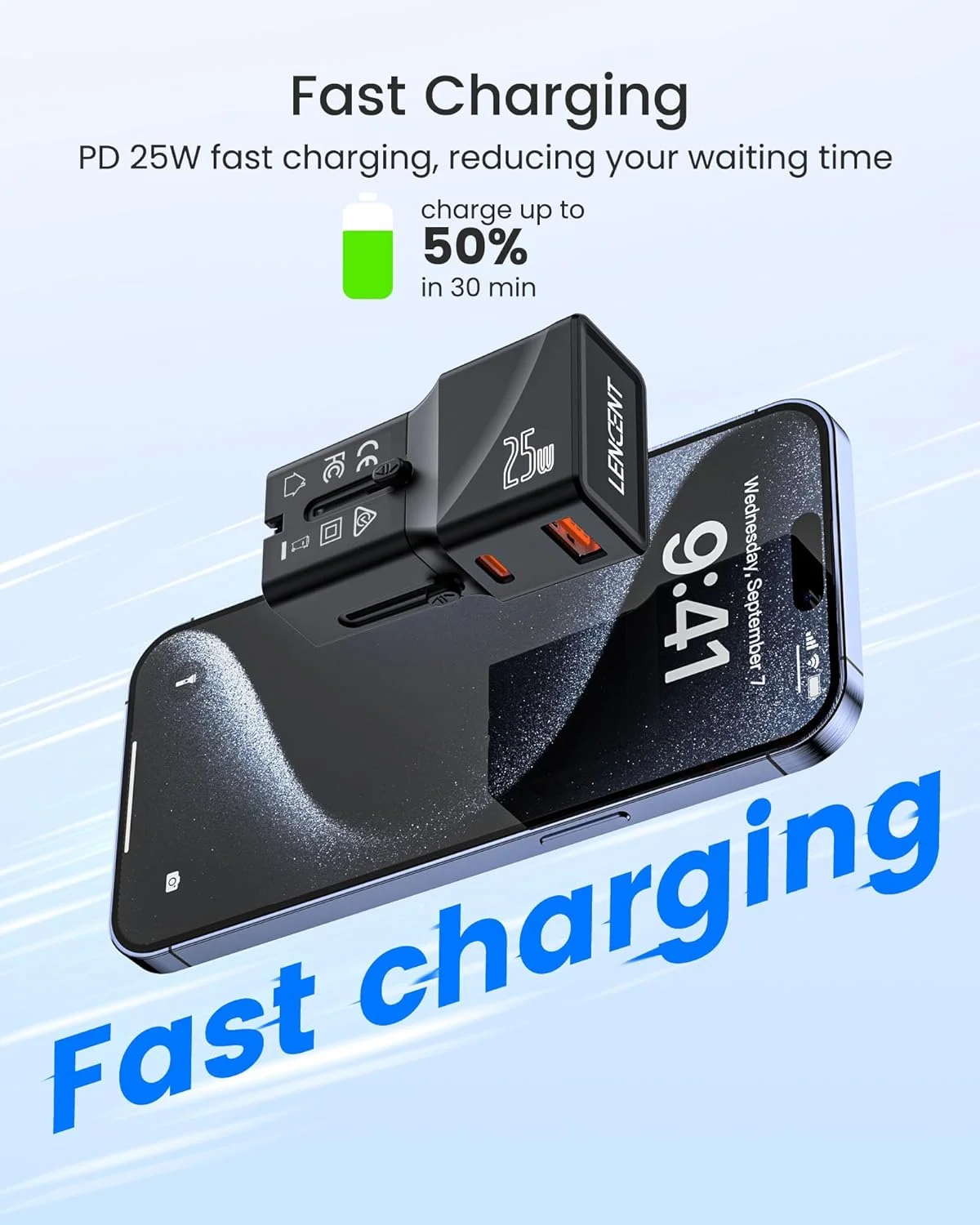 آداپتور برق مسافرتی بین المللی LENCENT، شارژر USB C کوچک جیبی، شارژ سریع PD 25W و QC 3.0 Type-C، آداپتور پریز برق، شارژر دیواری تلفن همراه جهانی با UK US EU European Australia