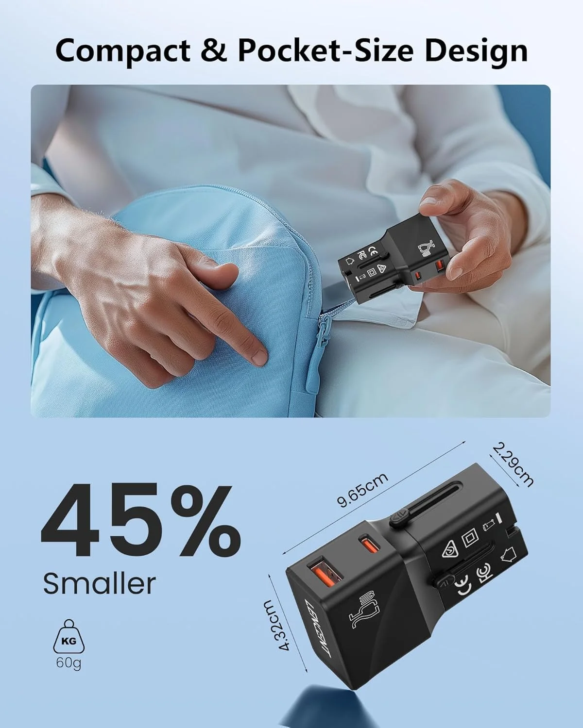 آداپتور برق مسافرتی بین المللی LENCENT، شارژر USB C کوچک جیبی، شارژ سریع PD 25W و QC 3.0 Type-C، آداپتور پریز برق، شارژر دیواری تلفن همراه جهانی با UK US EU European Australia