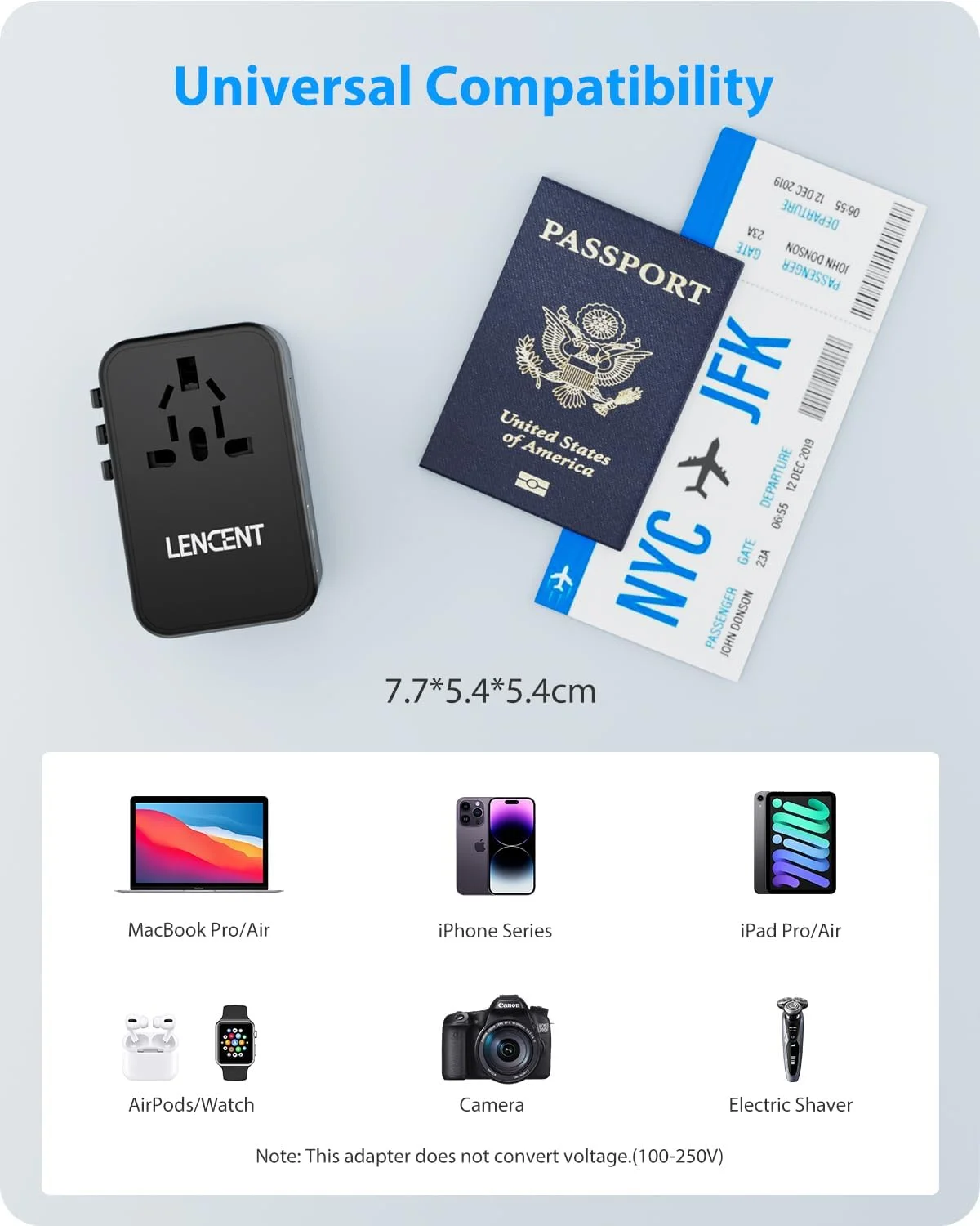 آداپتور مسافرتی جهانی 75 واتی LENCENT، شارژر سریع بین المللی GaN با 3 پورت PD3.0 Type C + 2 پورت QC4.0 USB A، آداپتور برق جهانی برای تلفن ها، لپ تاپ ها، لوازم ضروری سفر همه در یک برای اتحادیه اروپا/ایالات متحده آمریکا/انگلستان/استرالیا آداپتور مسافرتی جهانی 75 واتی LENCENT، شارژر سریع بین المللی GaN با 3 پورت PD3.0 Type C + 2 پورت QC4.0 USB A، آداپتور برق جهانی برای تلفن ها، لپ تاپ ها، لوازم ضروری سفر همه در یک برای اتحادیه اروپا/ایالات متحده آمریکا/انگلستان/استرالیا