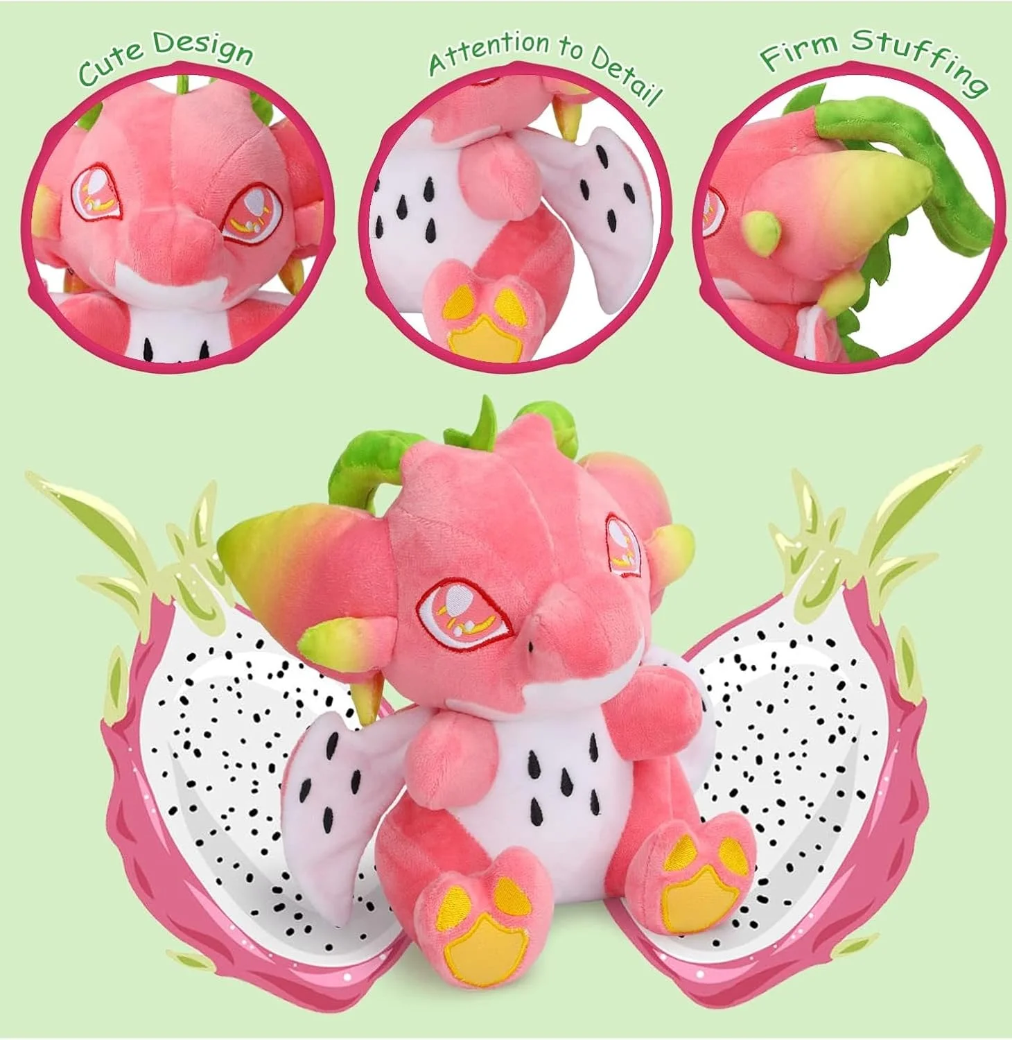 عروسک پولیشی میوه اژدها 22 سانتی متری KASTWAVE - عروسک بالشتی حیوانات نرم و پر شده برای کودکان و طرفداران، برای تمام سنین