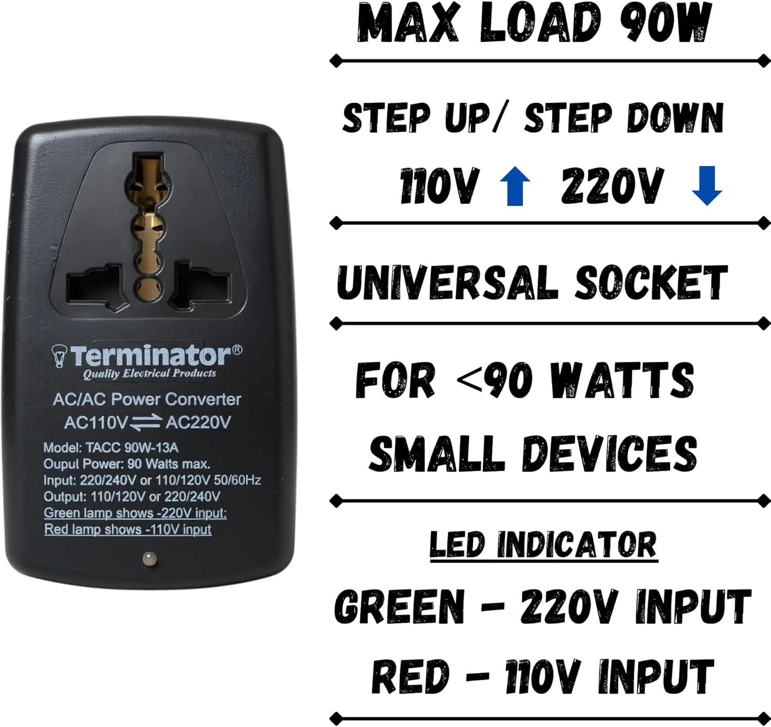 مبدل برق جهانی ترمیناتور (TACC 90W-13A) مبدل برق جهانی ترمیناتور (TACC 90W-13A)