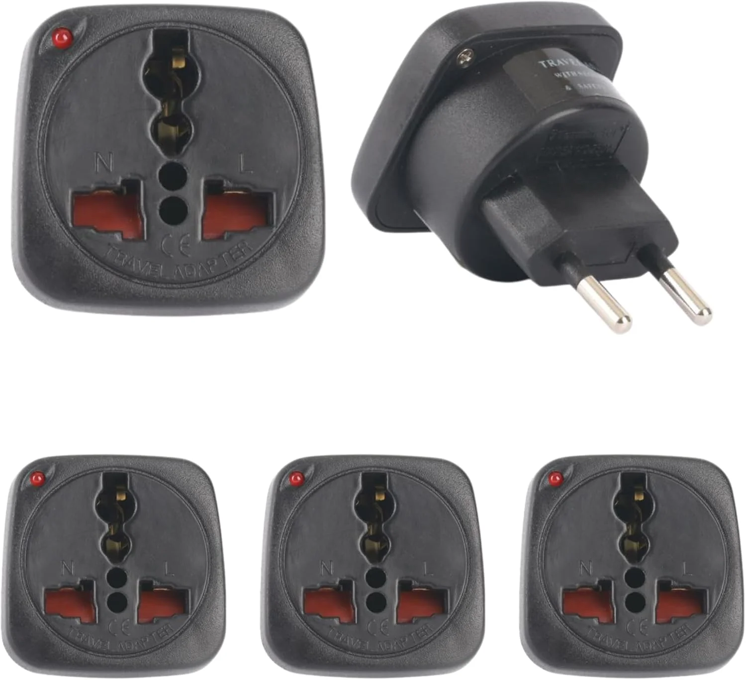 آداپتور مسافرتی ترمیناتور TL 12B – بسته 3 عددی – سازگار با MOIAT – دوشاخه 2 پین گرد به مبدل سوکت جهانی – شاتر ایمنی، نشانگر نئون، ساخت ABS + مس – آداپتور برق مسافرتی و هتلی امارات