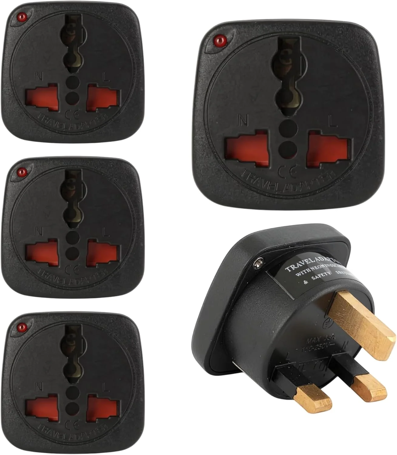 آداپتور مسافرتی ترمیناتور TL 11B بسته 3 عددی – تبدیل دوشاخه UK 13A نوع G به پریز جهانی، آداپتور برق مقاوم با گواهی CE برای منزل، دفتر کار، هتل، مسافرت – مشکی بادوام و جمع و جور – مدل TL 11B سه عددی