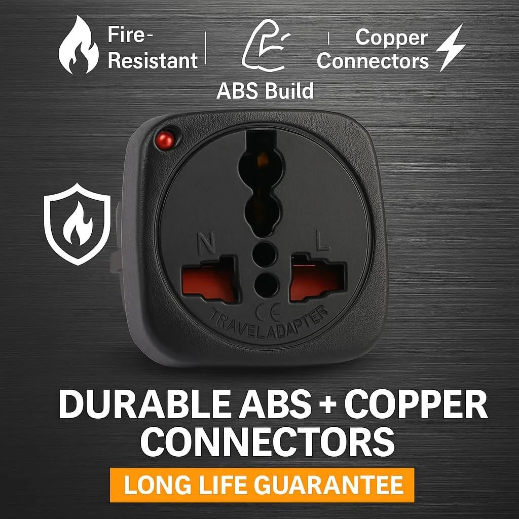 آداپتور مسافرتی ترمیناتور TL 12B – بسته 3 عددی – سازگار با MOIAT – دوشاخه 2 پین گرد به مبدل سوکت جهانی – شاتر ایمنی، نشانگر نئون، ساخت ABS + مس – آداپتور برق مسافرتی و هتلی امارات