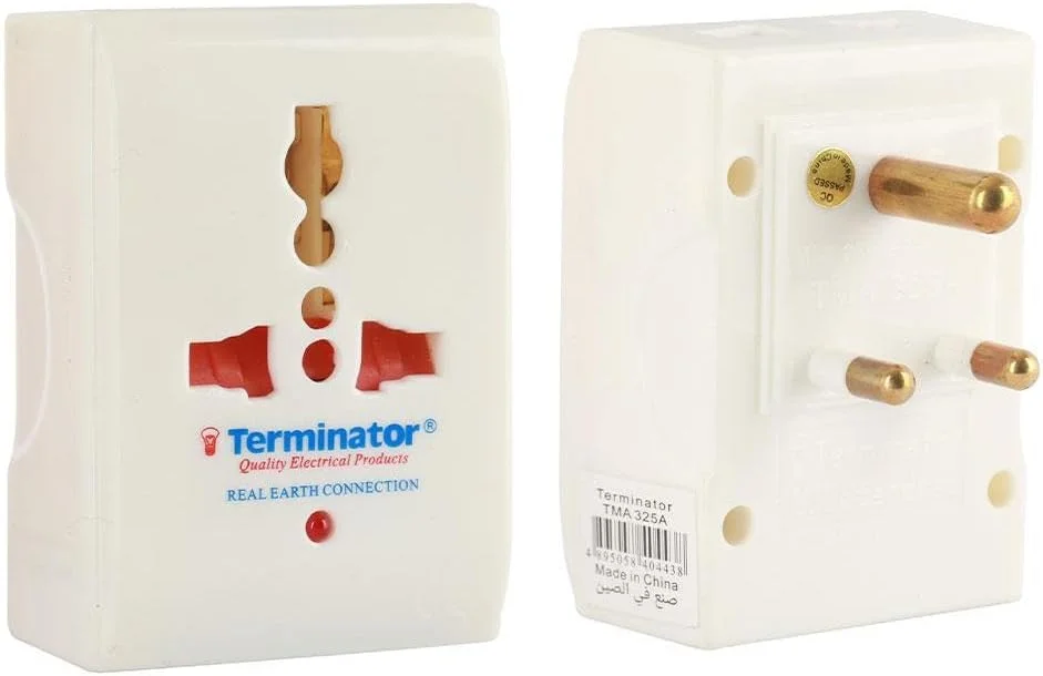 آداپتور چند منظوره ترمیناتور TMA 325A، 5 آمپر، مبدل دوشاخه جهانی با دوشاخه گرد 3 پین، سازگار با انواع دوشاخه، بسته 2 عددی – سفید