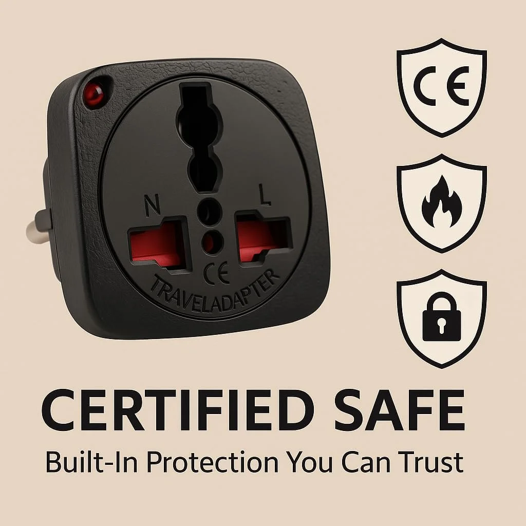 آداپتور مسافرتی ترمیناتور TL-15B – بسته 3 عددی دوشاخه EU به سوکت یونیورسال – دارای محافظ ایمنی کودک و نشانگر نئون – دارای گواهی CE – مبدل برق جمع و جور برای خانه، دفتر، هتل و مسافرت – مشکی