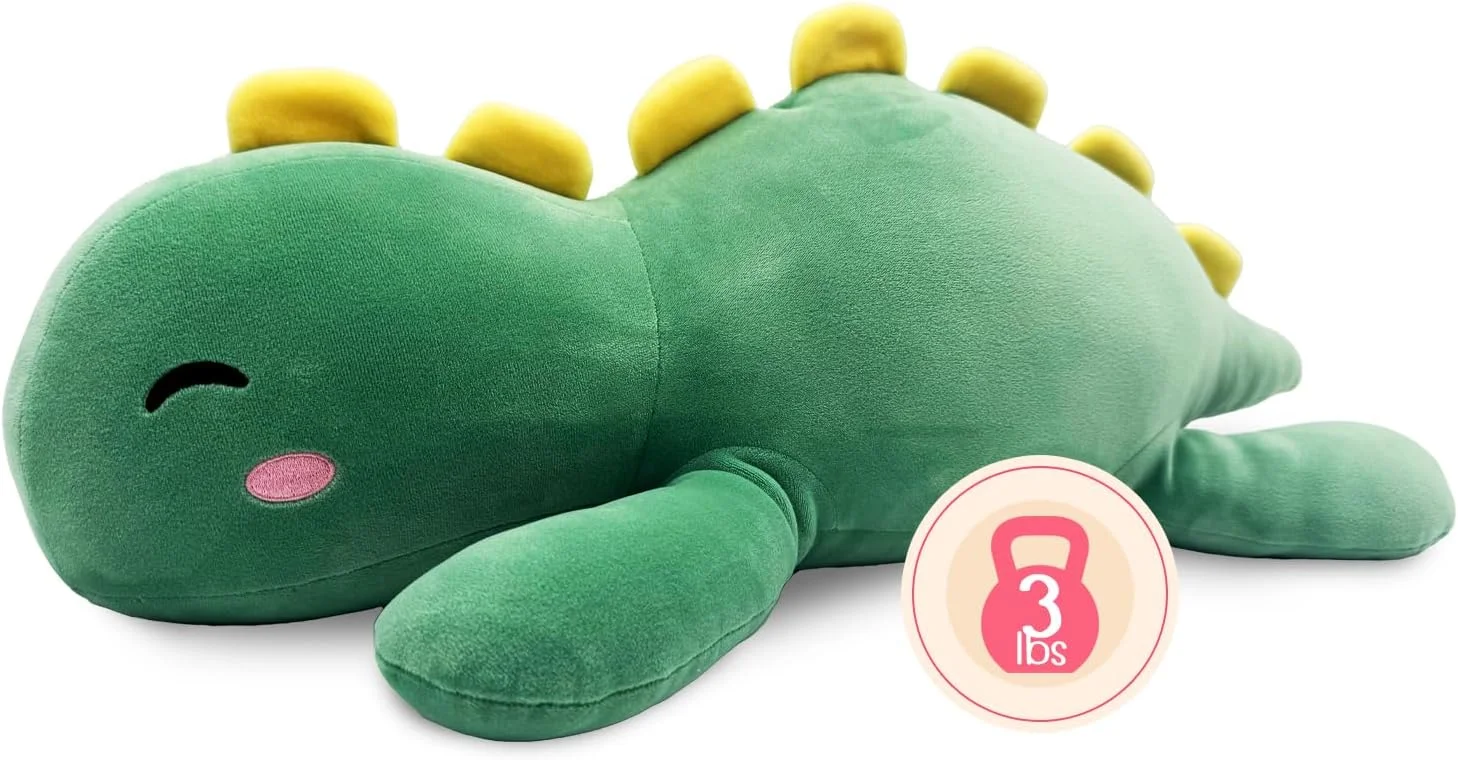 عروسک پولیشی سنگین وزن موچی هاگز، 1.3 کیلوگرم، عروسک دایناسور بزرگ برای کودکان، عروسک های دایناسور، بالش اسباب بازی پولیشی سنگین وزن، هدیه تولد برای زنان، دختران، پسران، کاوائی - داکس د دینو، سبز (55 سانتی متر)