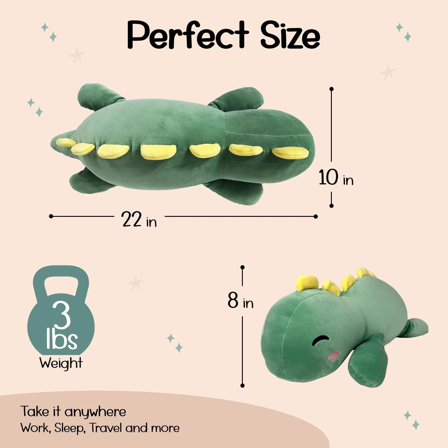 عروسک پولیشی سنگین وزن موچی هاگز، 1.3 کیلوگرم، عروسک دایناسور بزرگ برای کودکان، عروسک های دایناسور، بالش اسباب بازی پولیشی سنگین وزن، هدیه تولد برای زنان، دختران، پسران، کاوائی - داکس د دینو، سبز (55 سانتی متر)