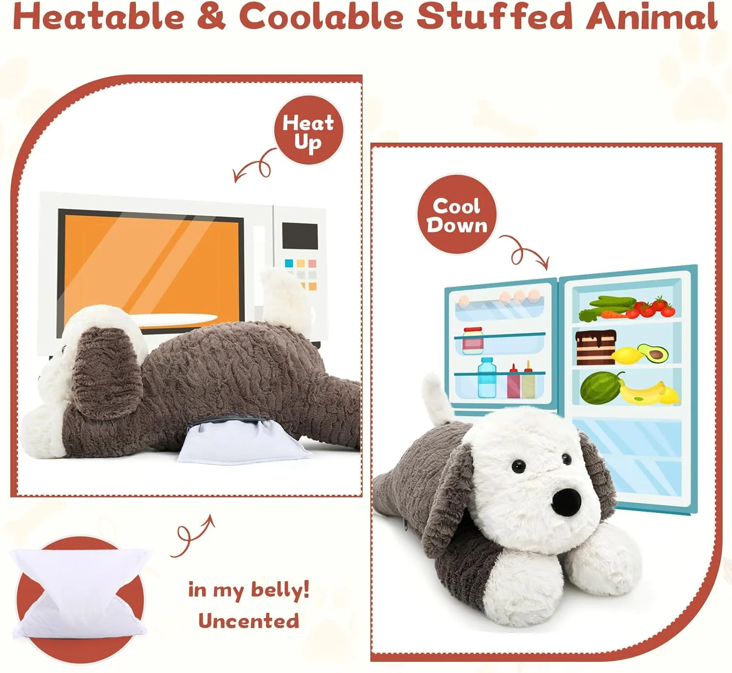 عروسک سگ پولیشی سنگین 1.8 کیلوگرمی MaoGoLan برای اضطراب بزرگسالان و کودکان، بالش آغوشی، عروسک پولیشی قابل گرم شدن در مایکروویو با پد گرمایشی/سرمایشی قابل جابجایی، 60 سانتی متر