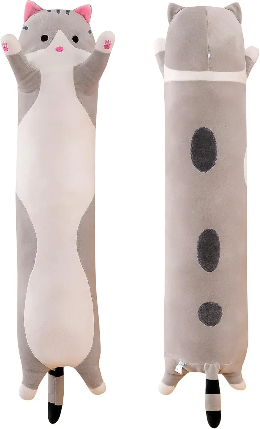 بالش بغلی طرح گربه لاوقی، 50 سانتی‌متری، نرم، پنبه‌ای، عروسکی، مناسب خواب کودکان (خاکستری)