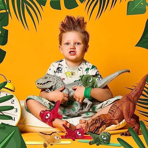 MAKINGTEC 6 عدد دستبند ضربه ای حیوانات، آویزهای عروسکی حیوانات، دستبندهای ضربه ای پولیشی عمده اسباب بازی کودکان، 20 سانتی متر (دایناسور، 6 عدد)