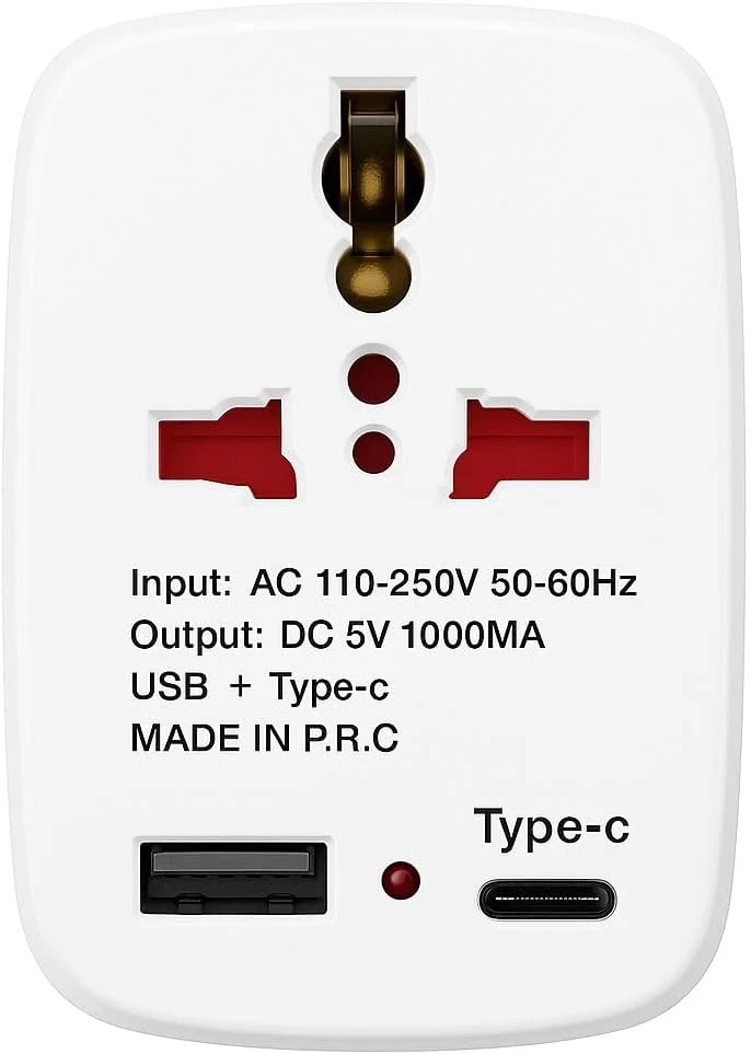 آداپتور مسافرتی جهانی MOMENT با پورت‌های USB + Type C، ورودی 5.0V: 1000mA AC 110-250 V - ایده آل برای لپ تاپ، تلفن همراه، آداپتور مسافرتی ایمن