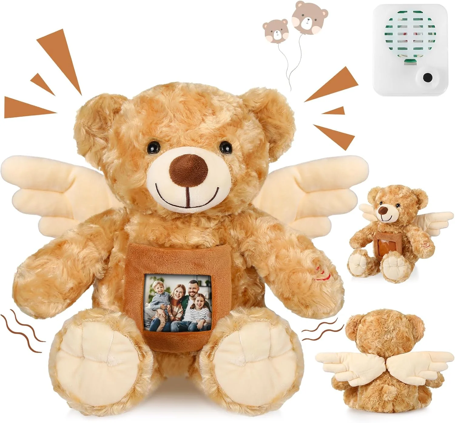 عروسک خرس تدی Leyndo Angel با قابلیت ضبط صدا و قاب عکس، 30 سانتی متر، هدیه ای برای یادبود، جشن تولد و سیسمونی (قهوه ای)