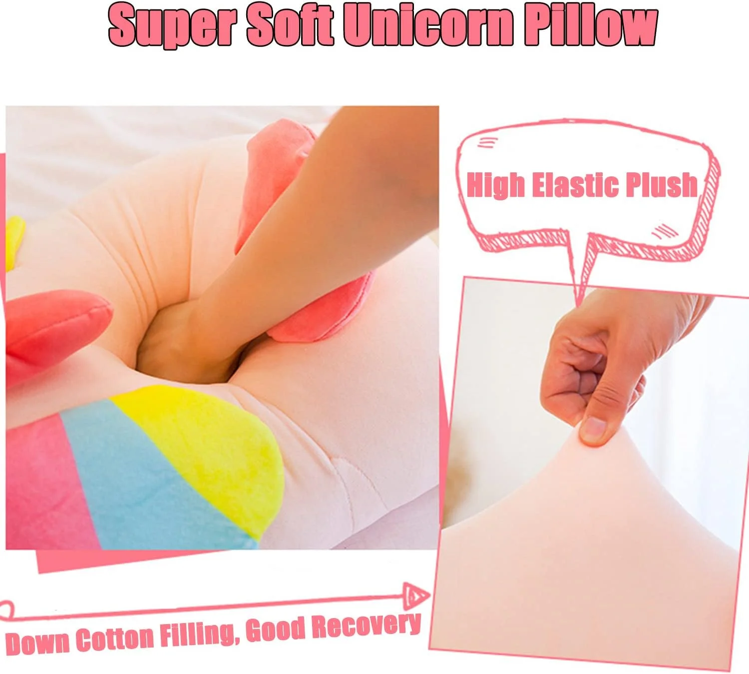 عروسک اسب تک شاخ پولیشی، نرم و لطیف، بالشتی، کارتونی، هدیه ای برای دختران و پسران (صورتی، 25 سانتی متر)