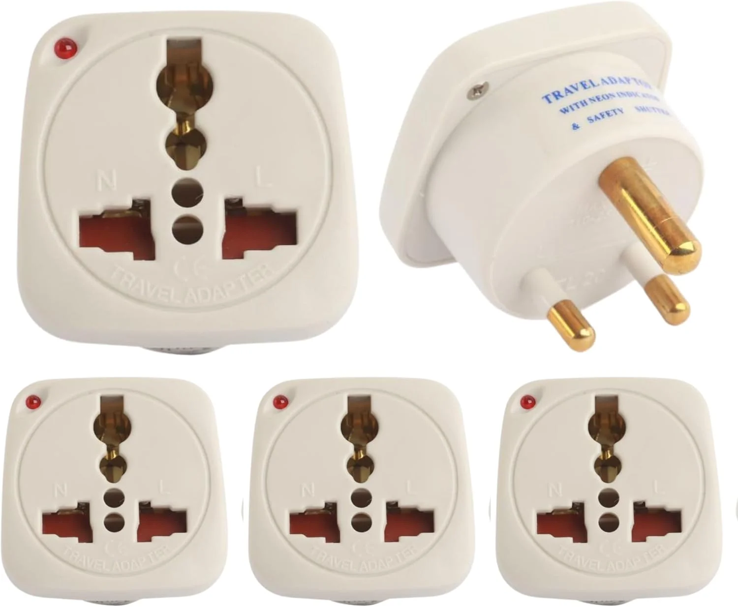 آداپتور مسافرتی نوع D ترمیناتور، دوشاخه به سه شاخه هند، دارای جریان نامی 5 آمپر، بسته 3 عددی - ایده آل برای هند، نپال، سریلانکا، مبدل دوشاخه مسافرتی جمع و جور - سفید