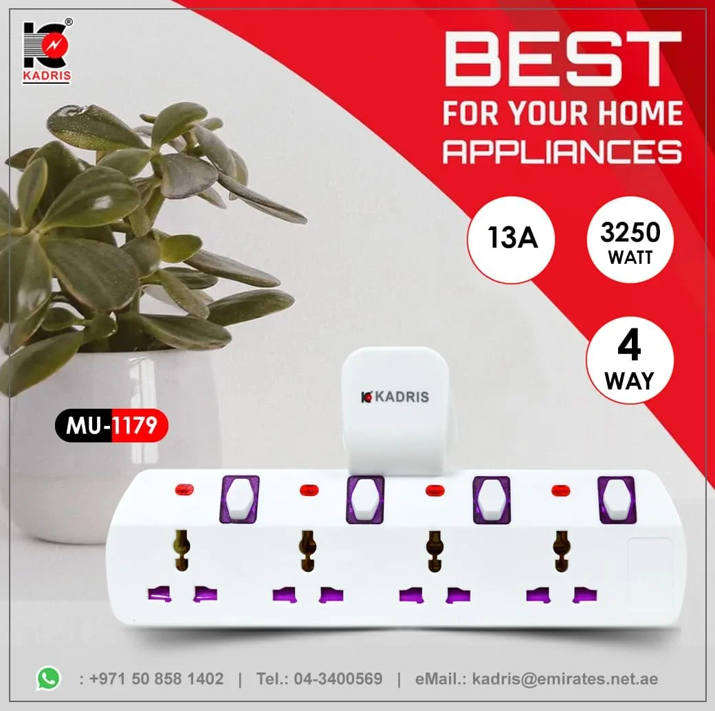 پریز برق چهار راهی کادریس مدل MU-1179 با کلیدهای جداگانه، سفید پریز برق چهار راهی کادریس مدل MU-1179 با کلیدهای جداگانه، سفید