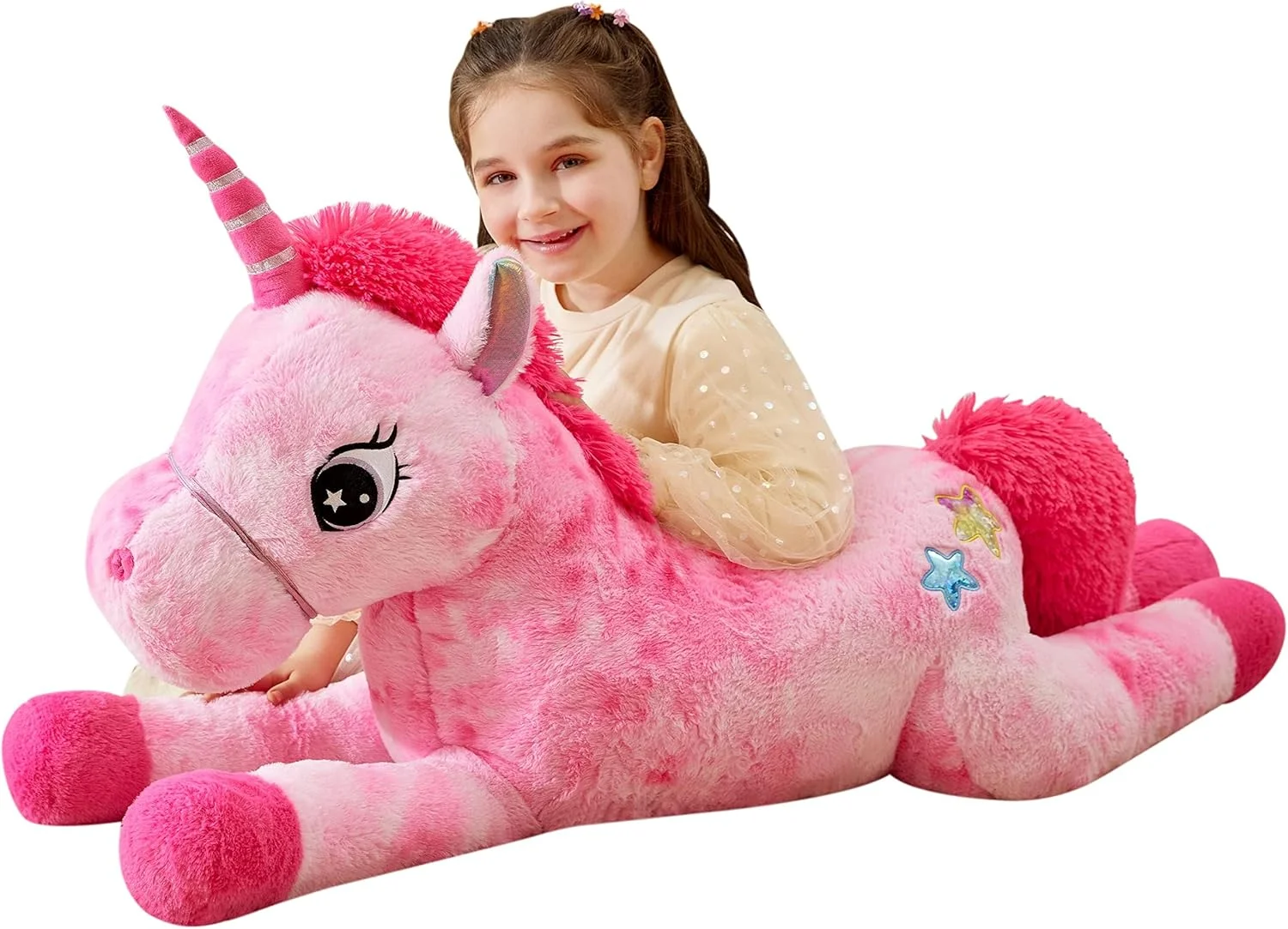 عروسک اسب تک شاخ بزرگ ایکاسا - عروسک نرم و لطیف، بزرگ، زیبا، حجیم، کاوایی، پشمالو و چاق - هدیه ای برای دختران و کودکان (صورتی، 110 سانتی متر)