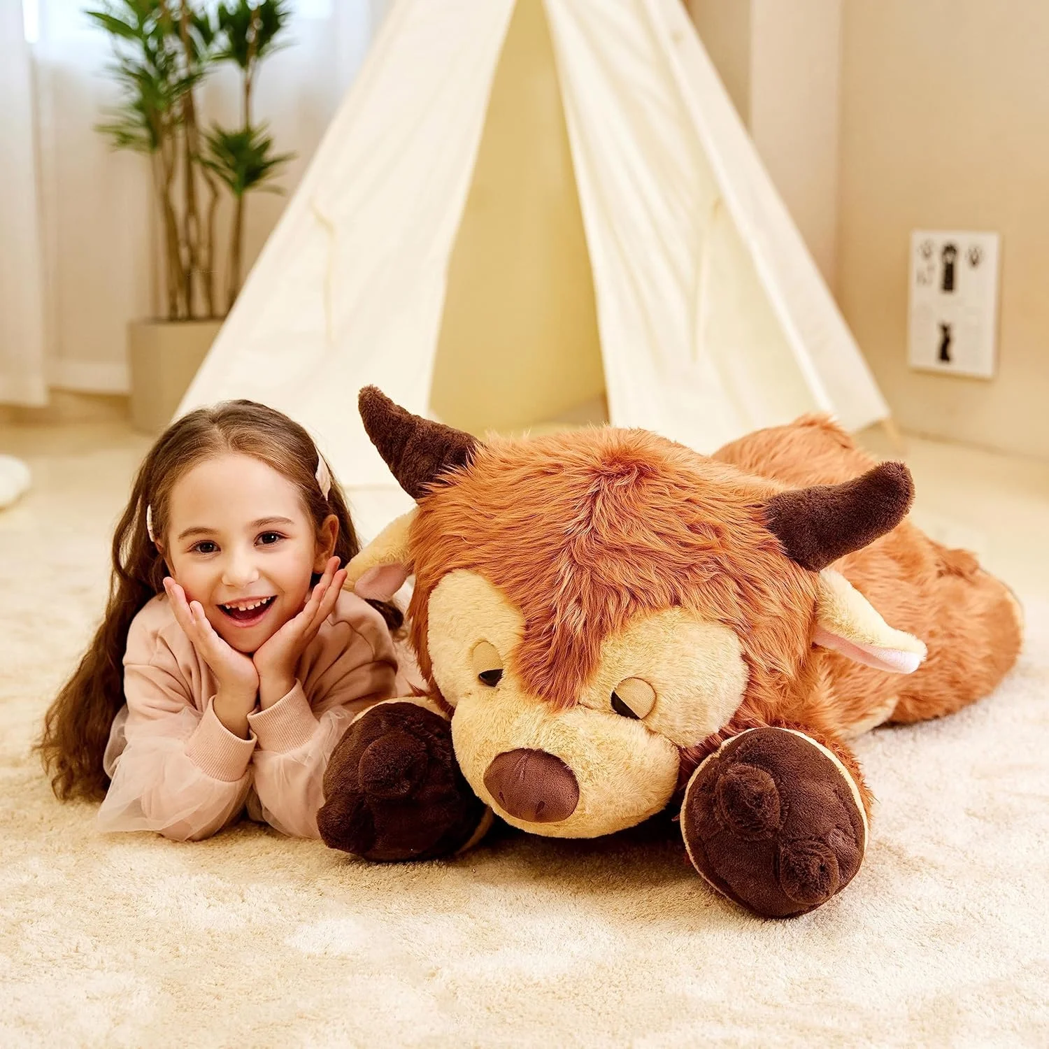 عروسک گاو اسکاتلندی هایلند ایکاسا، اسباب بازی پولیشی بزرگ و نرم، سایز بزرگ 33 اینچی، عروسک پشمالو و چاق بامزه، هدیه برای کودکان