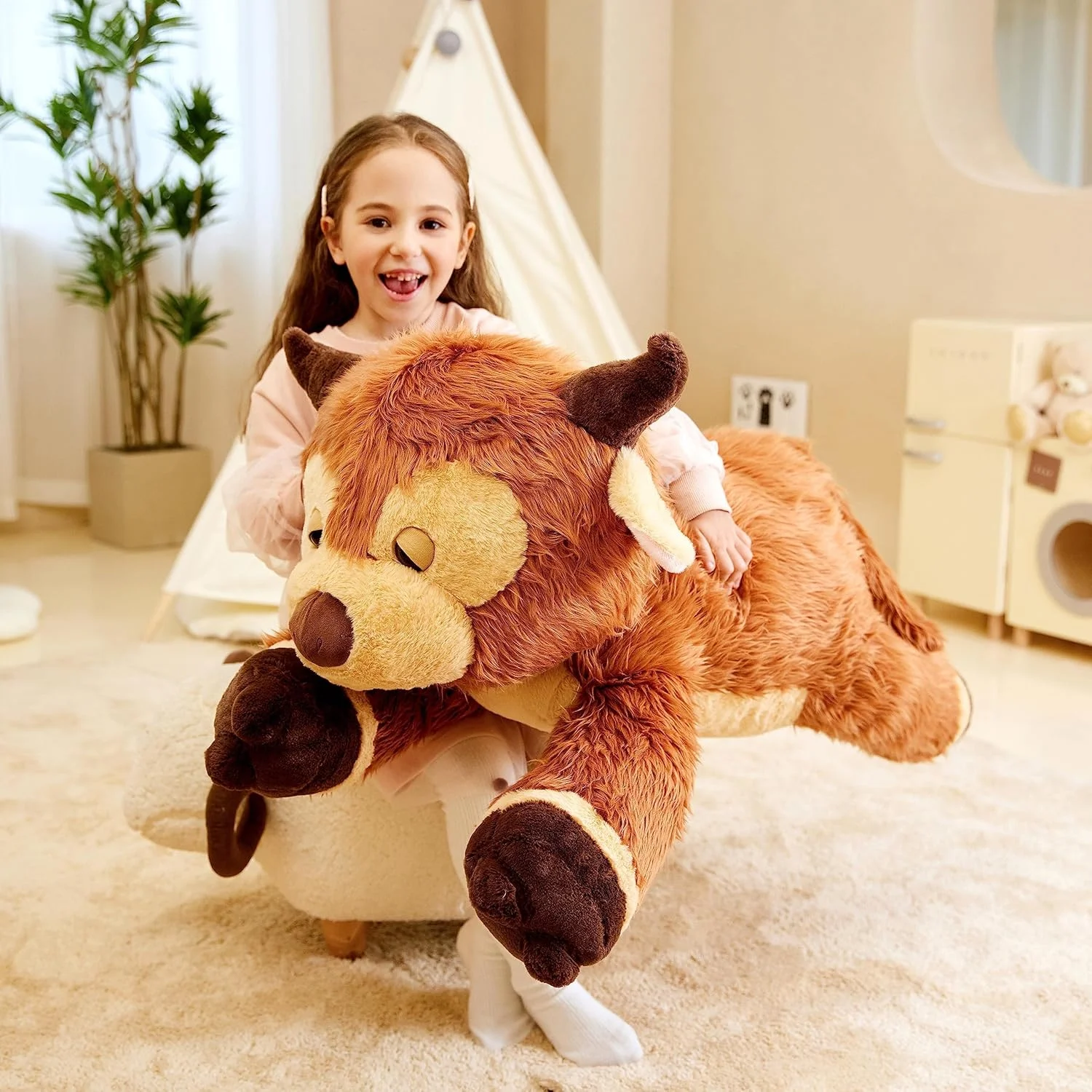 عروسک گاو اسکاتلندی هایلند ایکاسا، اسباب بازی پولیشی بزرگ و نرم، سایز بزرگ 33 اینچی، عروسک پشمالو و چاق بامزه، هدیه برای کودکان