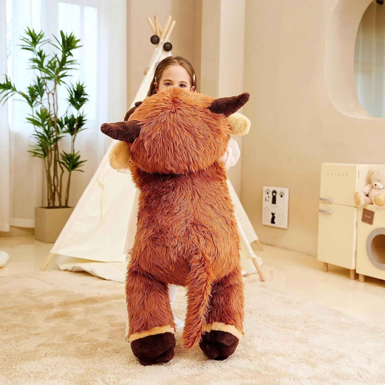 عروسک گاو اسکاتلندی هایلند ایکاسا، اسباب بازی پولیشی بزرگ و نرم، سایز بزرگ 33 اینچی، عروسک پشمالو و چاق بامزه، هدیه برای کودکان