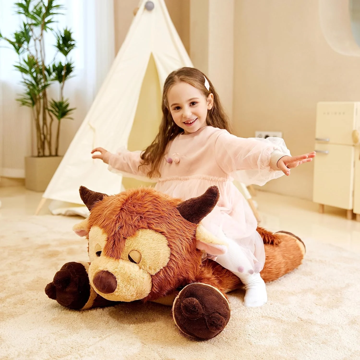 عروسک گاو اسکاتلندی هایلند ایکاسا، اسباب بازی پولیشی بزرگ و نرم، سایز بزرگ 33 اینچی، عروسک پشمالو و چاق بامزه، هدیه برای کودکان