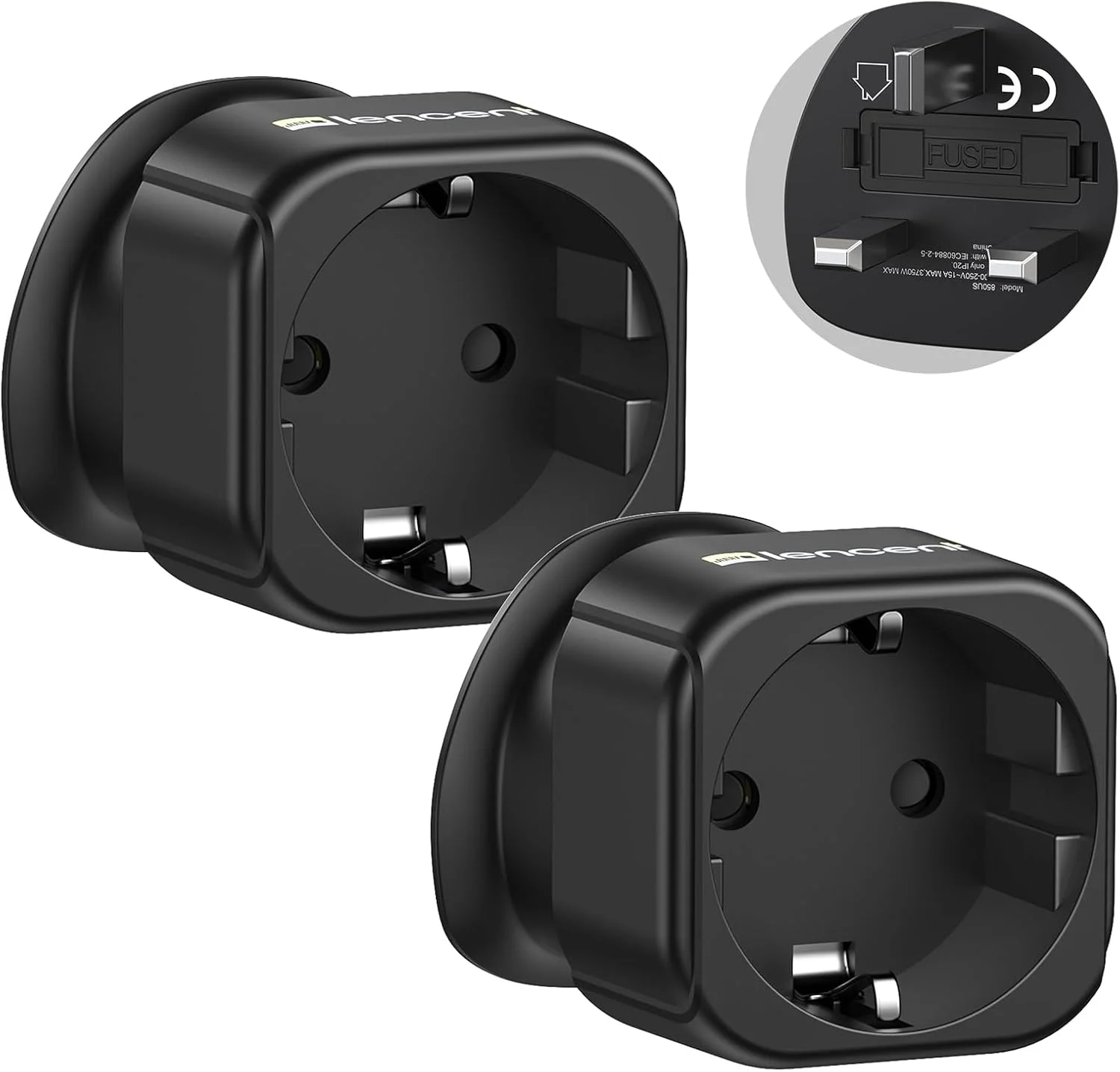 تبدیل دوشاخه EU به UK لن سنت، تبدیل دوشاخه ۲ پین شوکو اروپا به ۳ پین UK، آداپتور تبدیل دوشاخه اروپایی به انگلیسی - مشکی، ۲ عدد