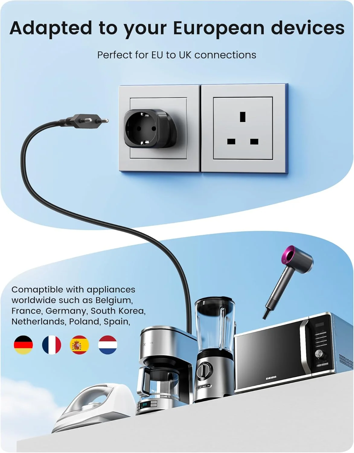 تبدیل دوشاخه EU به UK لن سنت، تبدیل دوشاخه ۲ پین شوکو اروپا به ۳ پین UK، آداپتور تبدیل دوشاخه اروپایی به انگلیسی - مشکی، ۲ عدد