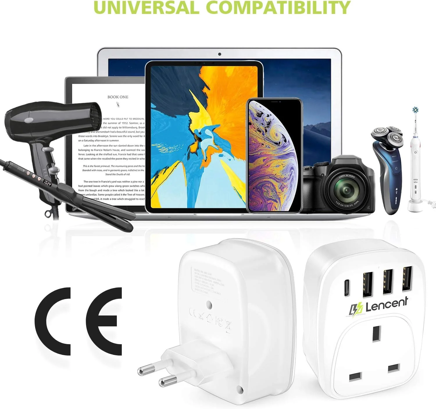 تبدیل دوشاخه انگلستان به اروپا لنسنت، آداپتور مسافرتی اروپا با 3 پورت USB و 1 پورت USB-C برای ایتالیا، سوئیس، آلمان، اسپانیا، فرانسه، پرتغال، یونان، روسیه، هلند و غیره (نوع C)