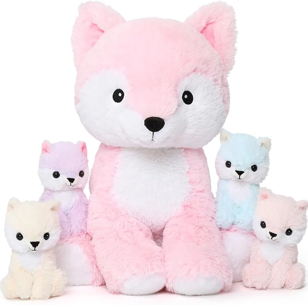 موریس ماس روباه صورتی پولیشی، مادر روباه غول پیکر 48 سانتی متری با 4 دختر روباه کاوائی، اسباب بازی پولیشی نرم هدیه حیوانات پر شده برای نوزادان پسران دختران کریسمس تولد موریس ماس روباه صورتی پولیشی، مادر روباه غول پیکر 48 سانتی متری با 4 دختر روباه کاوائی، اسباب بازی پولیشی نرم هدیه حیوانات پر شده برای نوزادان پسران دختران کریسمس تولد