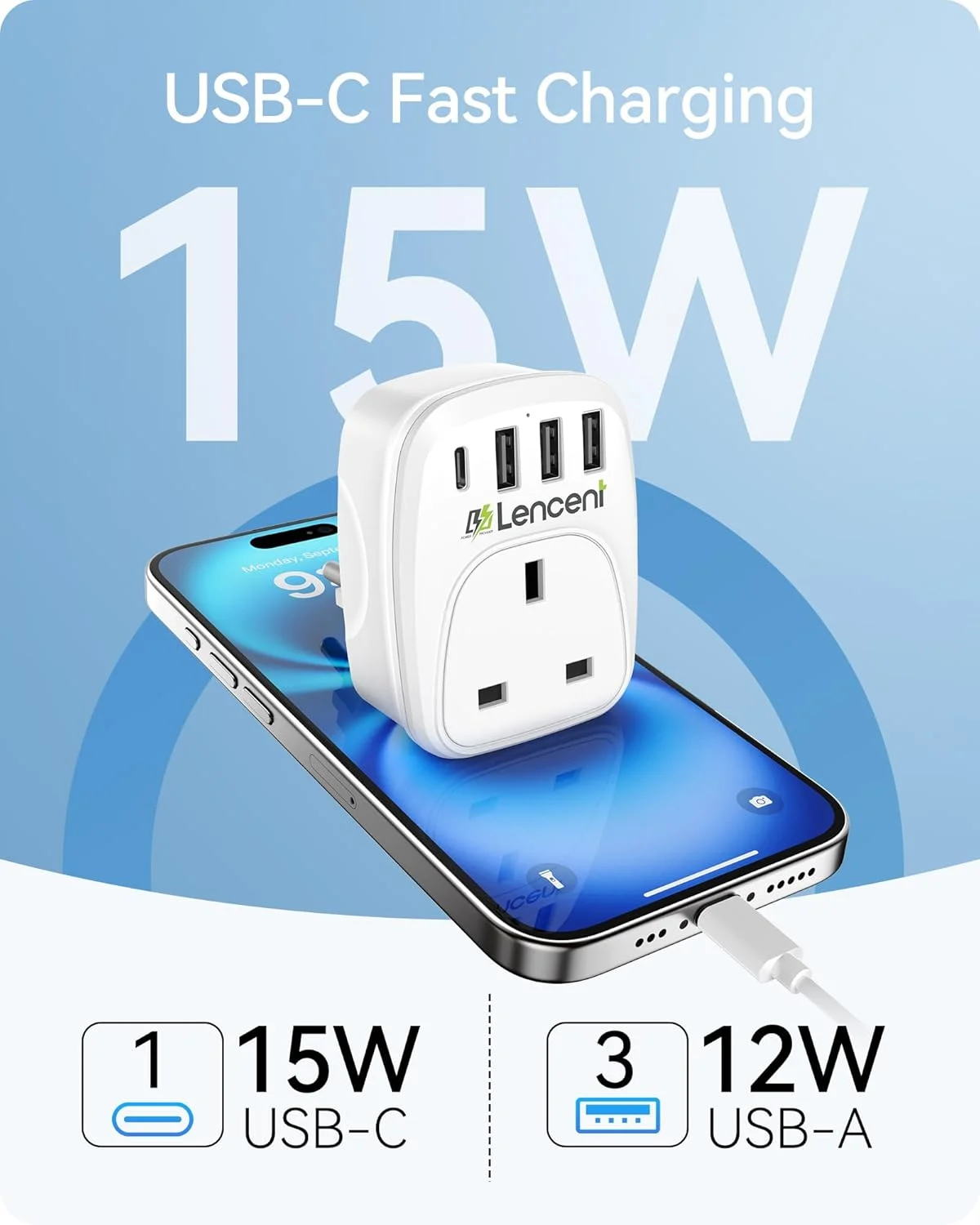 تبدیل دوشاخه بریتانیا به اروپا لن سنت، آداپتور مسافرتی اروپایی ارت دار با 3 پورت USB و 1 پورت Type C برای آلمان، اسپانیا، فرانسه، پرتغال، یونان، روسیه، هلند، ترکیه و غیره (نوع E/F)