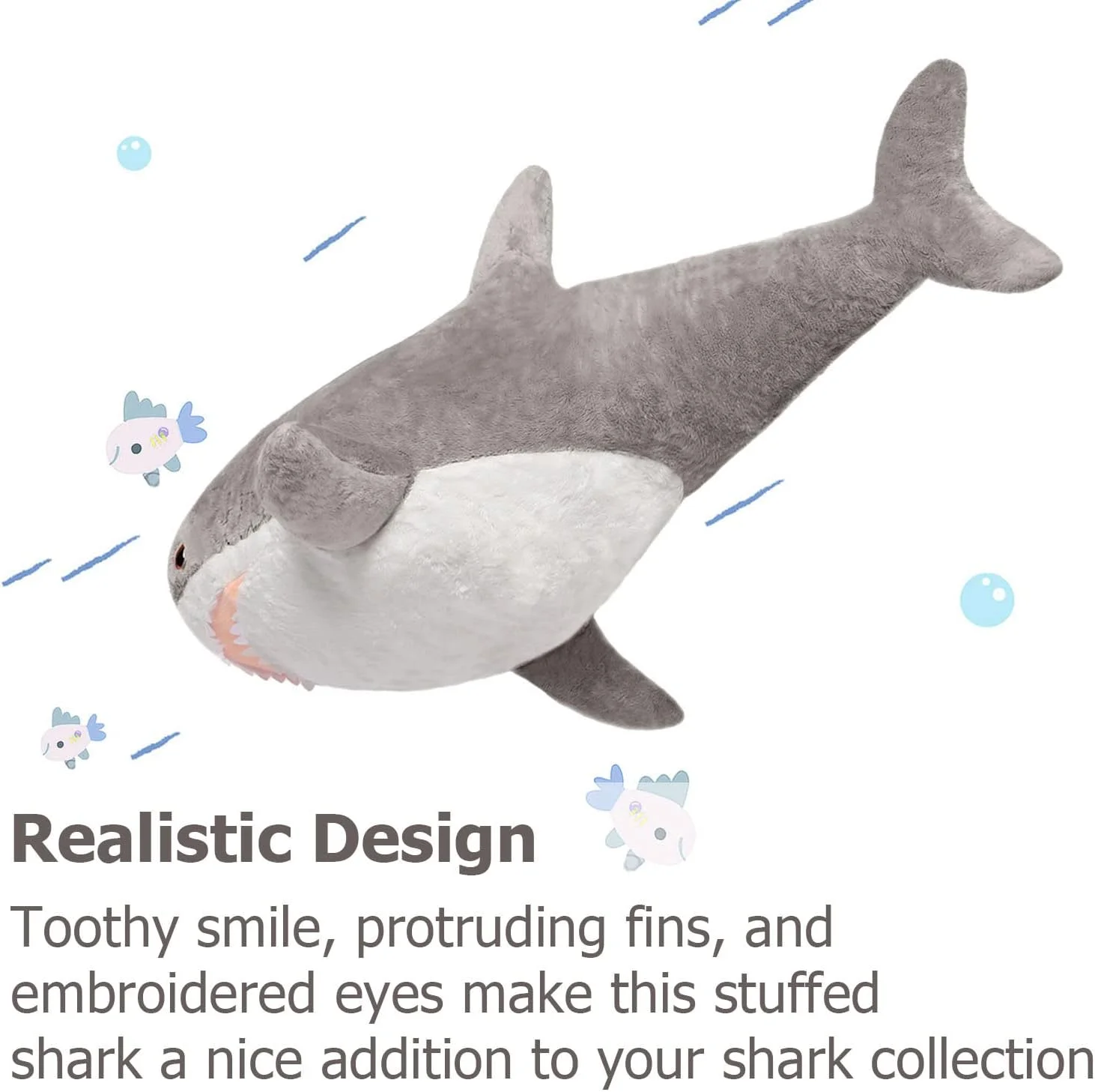 عروسک کوسه بزرگ MorisMos، عروسک کوسه پولیشی غول پیکر و بامزه برای کودکان، اسباب بازی کوسه بزرگ 81 سانتی متری برای تولد، کریسمس، خاکستری