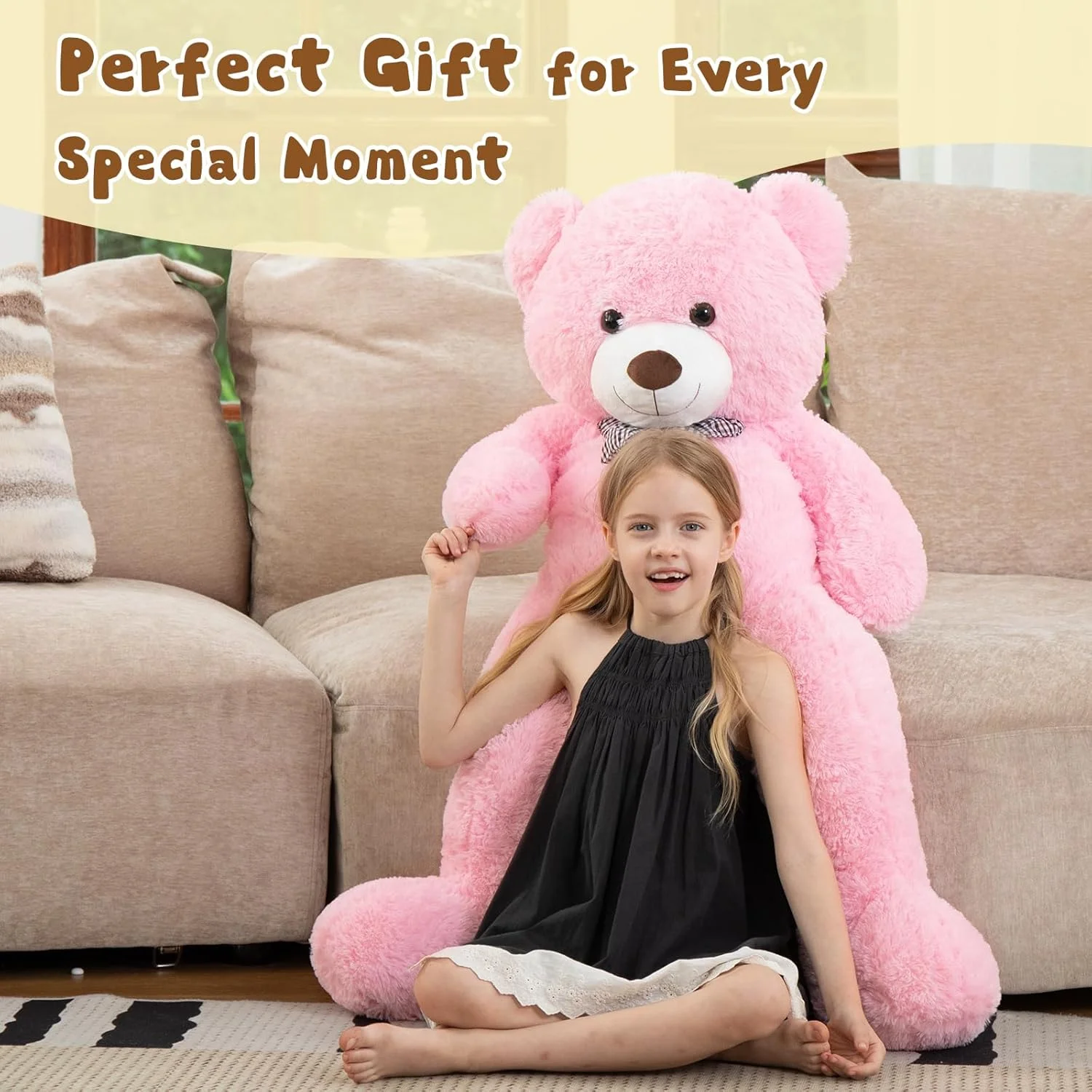 عروسک خرس تدی بزرگ موریس موس، اسباب بازی پولیشی برای هدیه به دوست دختر و کودکان (صورتی، 120 سانتی متر)